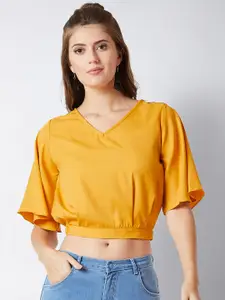 Miss Chase Women Mustard Yellow Solid Blouson Top