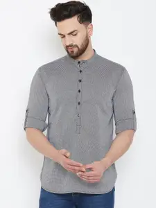 even Men White & Black Woven Design Straight Kurta