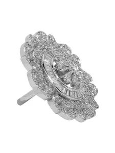 Bhana Fashion Silver-Plated & White American Diamond Handcrafted Finger Ring