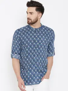 even Men Blue & Off-White Printed Straight Kurta