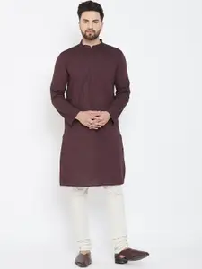 even Men Brown Woven Design Straight Kurta