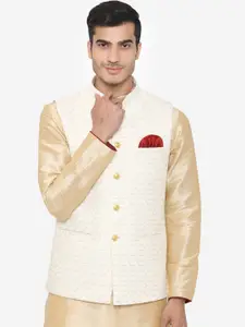 Wintage Men Cream-Coloured Woven Design Nehru Jacket