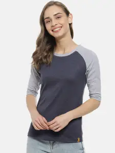 Campus Sutra Women Grey Solid Pure Cotton Top