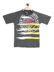 SWEET ANGEL Boys Charcoal Grey Printed Round Neck Pure Cotton T-shirt