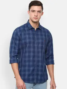 Louis Philippe Jeans Men Navy Blue Slim Fit Checked Casual Shirt