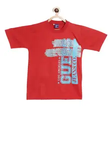 SWEET ANGEL Boys Red Pure Cotton Printed Round Neck Pure Cotton T-shirt