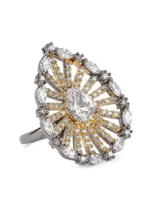 Bhana Fashion Silver-Plated & Gold-Toned American Diamond Handcrafted Finger Ring