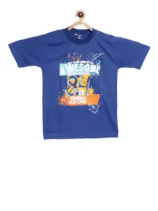 SWEET ANGEL Boys Blue Printed Round Neck Pure Cotton T-shirt
