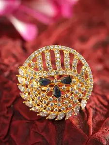 Bhana Fashion Gold-Plated White & Blue American Diamond Stone Studded Handcrafted Circular Finger Ring