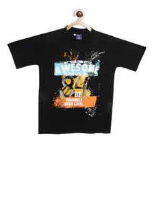 SWEET ANGEL Boys Black Printed Round Neck T-shirt