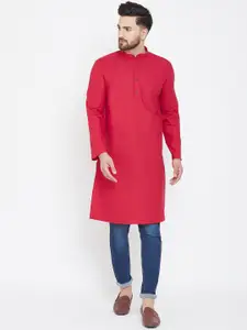 even Men Red Solid Straight Kurta