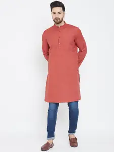 even Men Rust Red Solid Straight Kurta