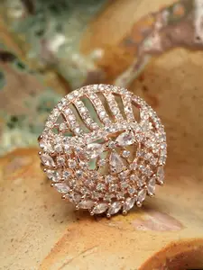 Bhana Fashion Women Rose Gold Plated & White Handcrafted Finger Ring