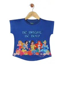 YK Disney Girls Blue Disney Princess Printed Round Neck T-shirt