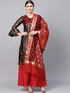 Chhabra 555 Black & Maroon Art Silk Unstitched Dress Material