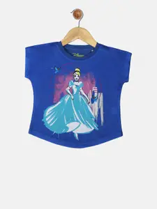 YK Disney Girls Blue Printed A-Line T-shirt