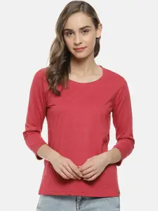 Campus Sutra Women Red Solid Pure Cotton Top