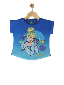 YK Disney Girls Blue Printed A-Line T-shirt