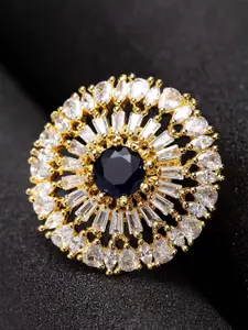 Bhana Fashion Gold-Plated White & Black Handcrafted Finger Ring