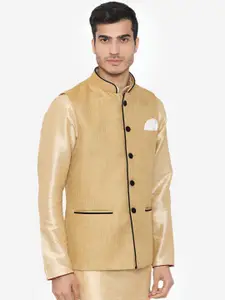 Wintage Men Gold-Toned Solid Satin Nehru Jacket