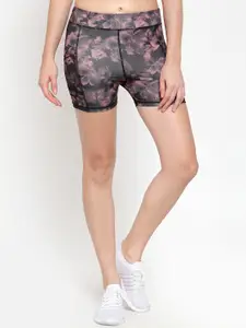 Boston Club Women Grey & Pink Printed Skinny Fit Sports Shorts