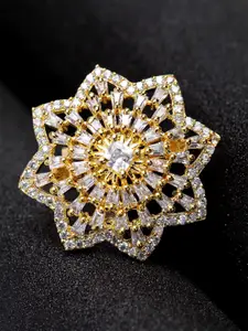 Bhana Fashion Gold-Plated & White Studded Handcrafted Finger Ring