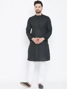 even Men Black Striped Straight Kurta