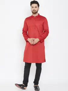 even Men Red Solid Straight Kurta
