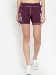 Boston Club Women Purple Solid Skinny Fit Sports Shorts