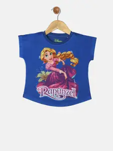 YK Disney Girls Blue & Purple Rapunzel Printed Round Neck T-shirt