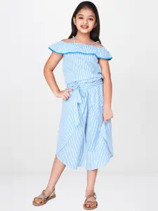 Global Desi Girls Blue & White Striped Top with Capris