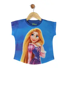 YK Disney Girls Blue Princess Rapunzel Printed T-shirt