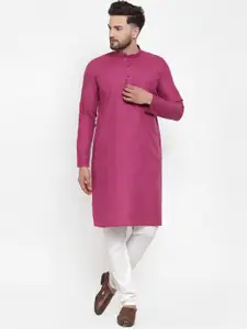 Jompers Men Pink & White Solid Kurta with Churidar