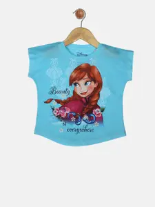YK Disney Girls Blue & Red Frozen Princess Anna Print Round Neck T-shirt