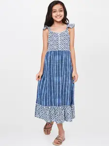 Global Desi Girls Blue Printed A-Line Dress