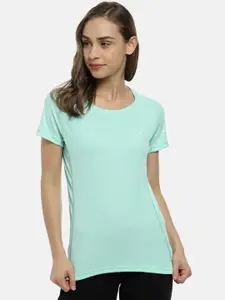Campus Sutra Women Sea Green Solid Round Neck T-shirt
