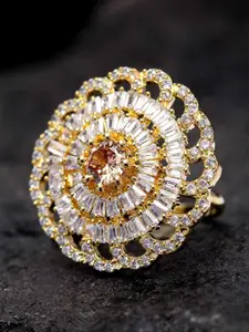 Bhana Fashion Gold-Plated White AD-Studded Handcrafted Circular Finger Ring