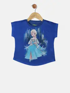YK Disney Girls Blue Frozen Princess Elsa Printed T-shirt