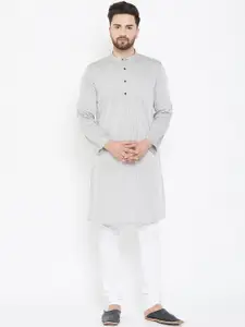 even Men Grey Striped Straight Kurta