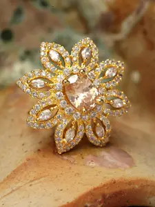 Bhana Fashion Gold-Plated American Diamond Stone Studded Handcrafted Circular Finger Ring
