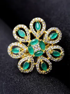 Bhana Fashion Women Gold Plated White & Green Handcrafted Finger Ring