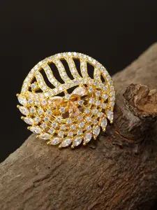Bhana Fashion Women Gold Plated White & Brown Handcrafted Finger Ring