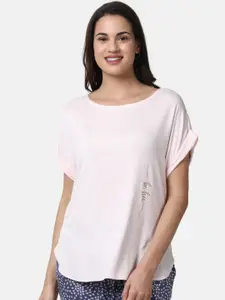 Enamor Women Pink Relaxed Fit Comfy Lounge T-Shirt