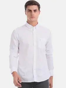 U.S. Polo Assn. Men White Regular Fit Self Design Casual Shirt