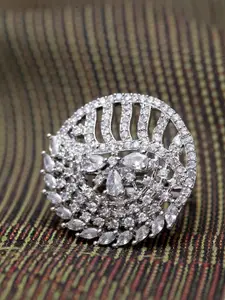 Bhana Fashion Silver-Plated & White Handcrafted Finger Ring