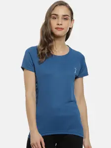 Campus Sutra Women Blue Solid Round Neck T-shirt