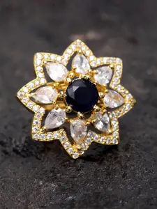 Bhana Fashion Women Gold Plated White & Navy Blue Handcrafted Finger Ring