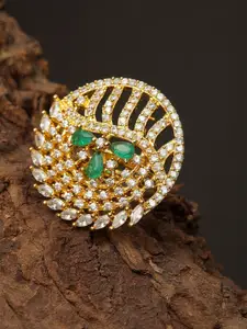 Bhana Fashion Gold-Plated & Green American Diamond Studded Circular Finger Ring