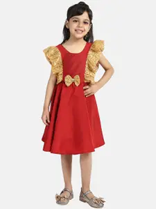 BownBee Girls Maroon Embellished Fit and Flare Dress