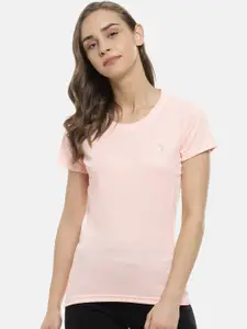 Campus Sutra Women Peach-Coloured Solid Round Neck T-shirt